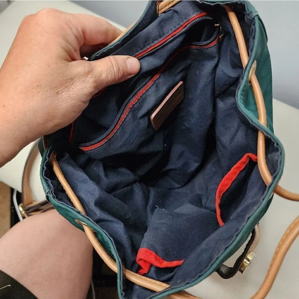 Tommy Hilfiger Julia Designer Green Nylon Small Drawstring Backpack Purse - Picture 3 of 10